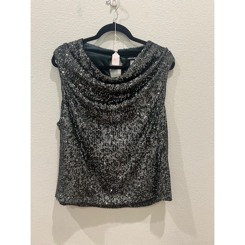 Cable & Gage Women's XL Sequined Hunter Green Sleeveless Draped Collar Top